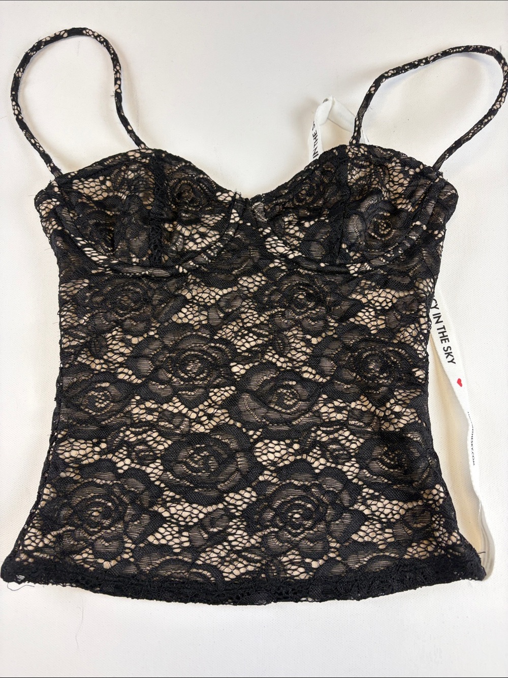 LUCY IN THE SKY BLACK LACE BUSTIER CAMI CORSET TOP XS